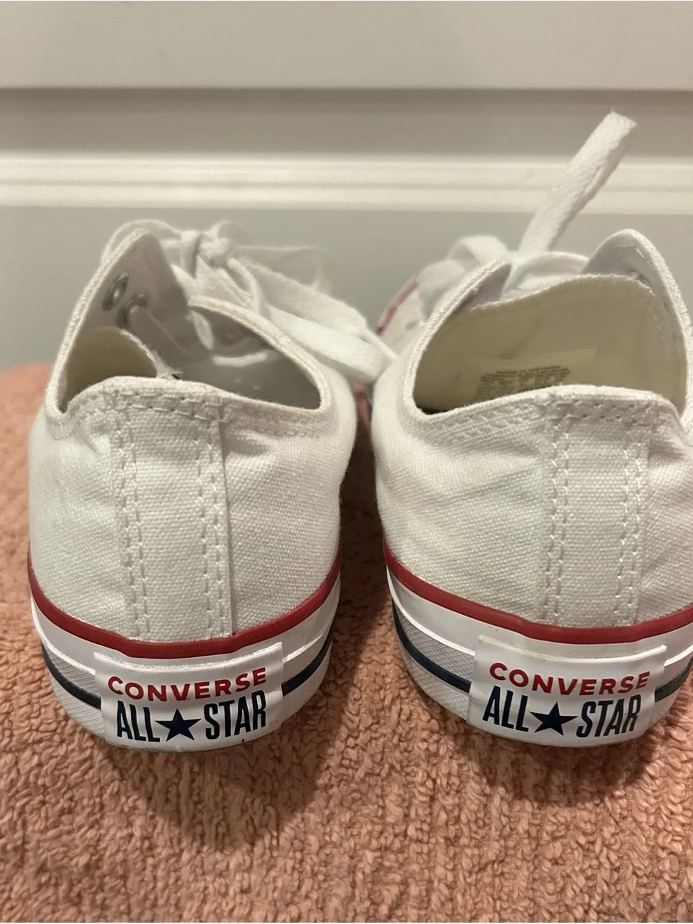 Converse White Low-Top Canvas Sneakers with Red Stripe